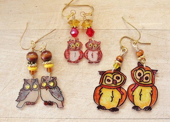 Owl earrings, baby owl earrings, owl jewelry, bird earrings, bird of prey, gift for her, night owl earrings, bird jewelry