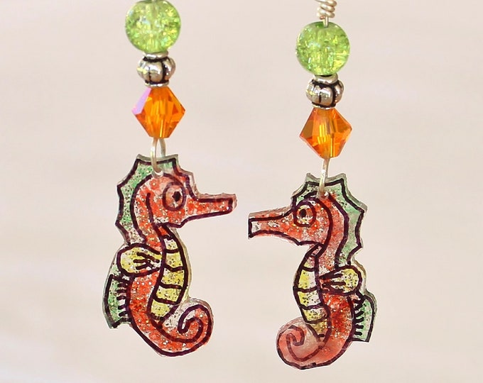 seahorse earrings, ocean earrings, ocean jewelry, seahorse jewelry, gift for her, sea animal earrings, handmade seahorses (#870)