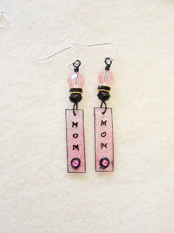 Mom earrings,Pink mom earrings,Mom gift,Mom jewelry,Mother's Day gift, Gift for mom, Dangle mom jewelry, Mother earrings, Mother gift(#562)