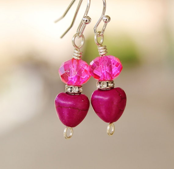 heart earrings, red heart earrings, tiny hearts, heart jewelry, heart bead earrings, gift for her, valentine gift, love heart earrings