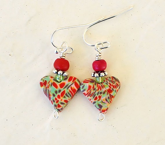 heart earrings, polymer earrings, polymer hearts, love earrings, Valentine gift, romantic gift, gift for her, polymer jewelry, love gift