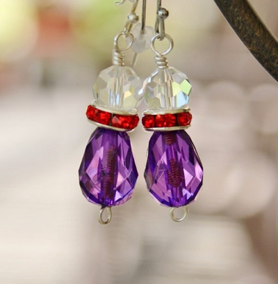 red hat earrings, red purple earrings, red and purple, red hat jewelry, red hat gift, gift for her (#647)