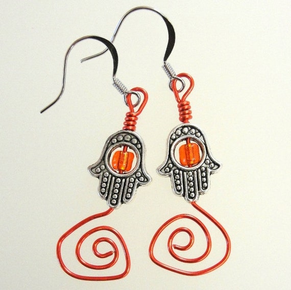 Hamsa Evil Eye Wire Earrings (#32)