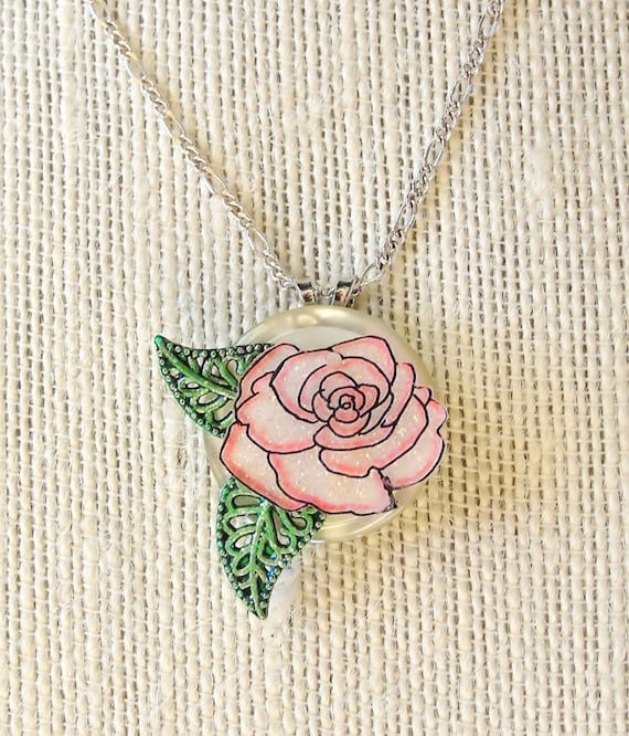 Pink Rose Pendant (#565)