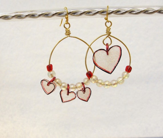 Red Heart Hoop Earrings (#546)