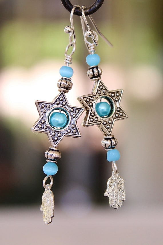 Star of David earrings, Magen David earrings, Judaica earrings, Judaica jewelry, Jewish earrings, Jewish jewelry, Jewish gift, hamsa jewelry