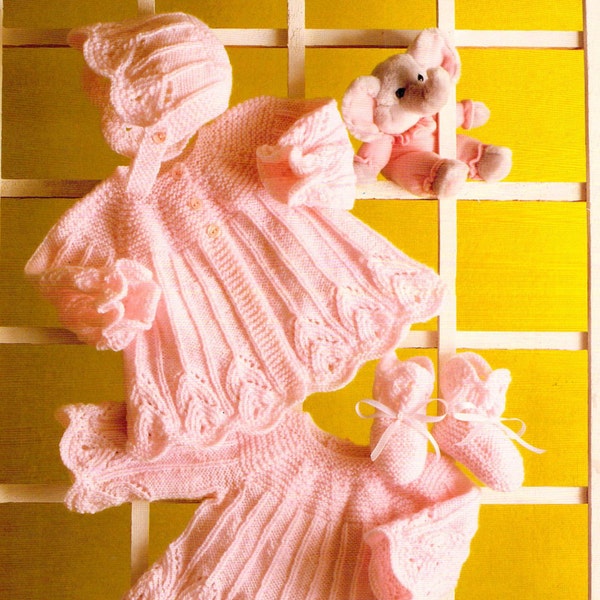 Vintage Knit Baby Pattern- Dress, Coat, Booties, and Bonnet