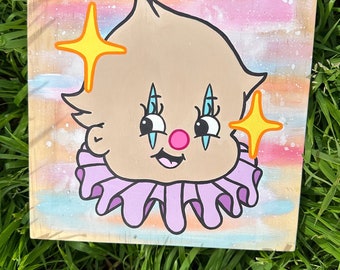 Clown kewpie pastel peint à la main acrylique / Poupée Kewpie / Art Kewpie / Art du panneau de bois