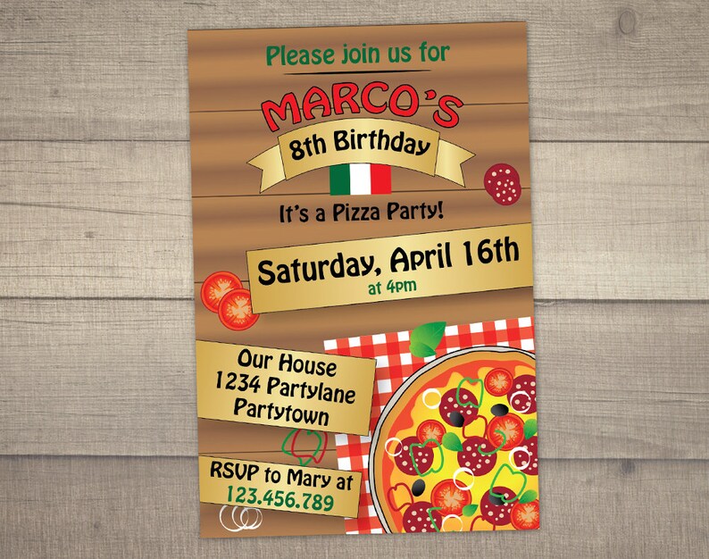 Pizza Party Invitation Pizza Birthday Invitation Pizza | Etsy
