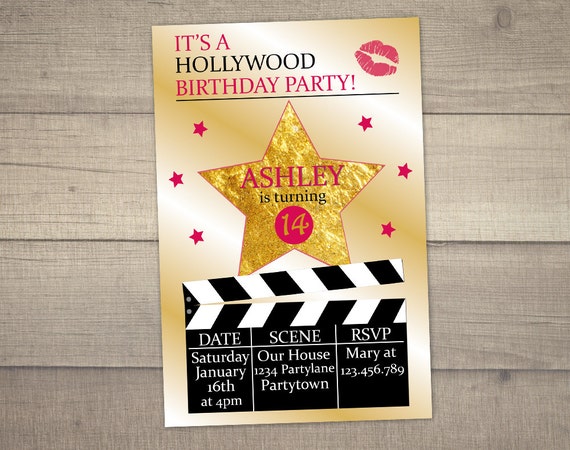 Zaproszenie Urodziny Hollywood Hollywood Party Zaproszenie Etsy