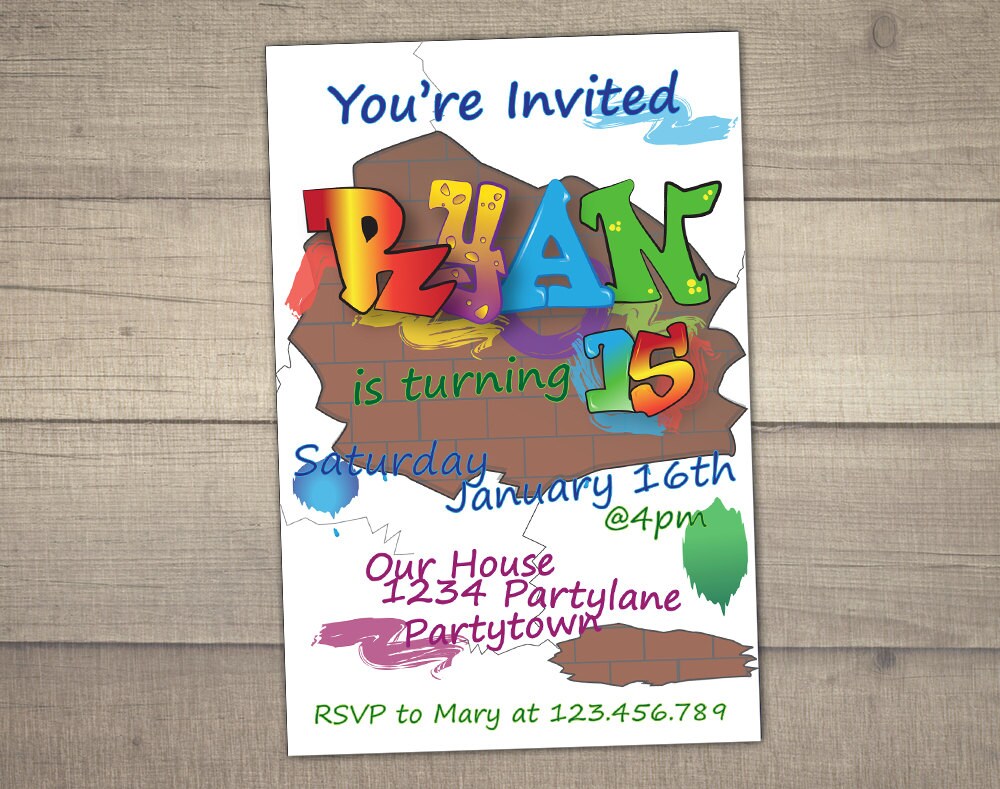 Graffiti Invitation Graffiti Birthday Invitation Teen Boy Etsy