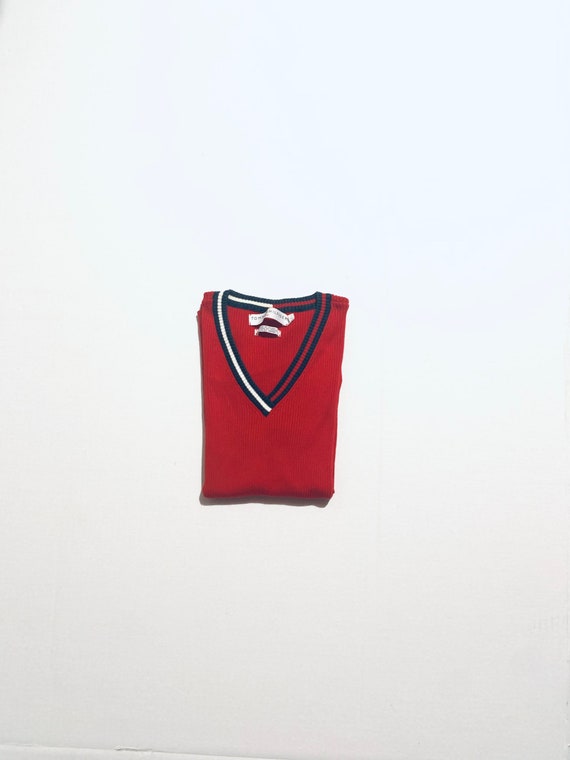 1990 Red Tommy Hilfiger jean top. Comfy, Ribbed k… - image 1