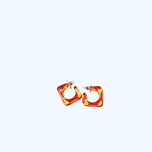 Vintage Flaming Orange Lucite Square Hoop Earrings