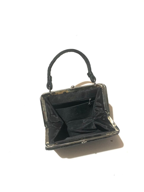 1950s black brocade handbag. Structured top handl… - image 2
