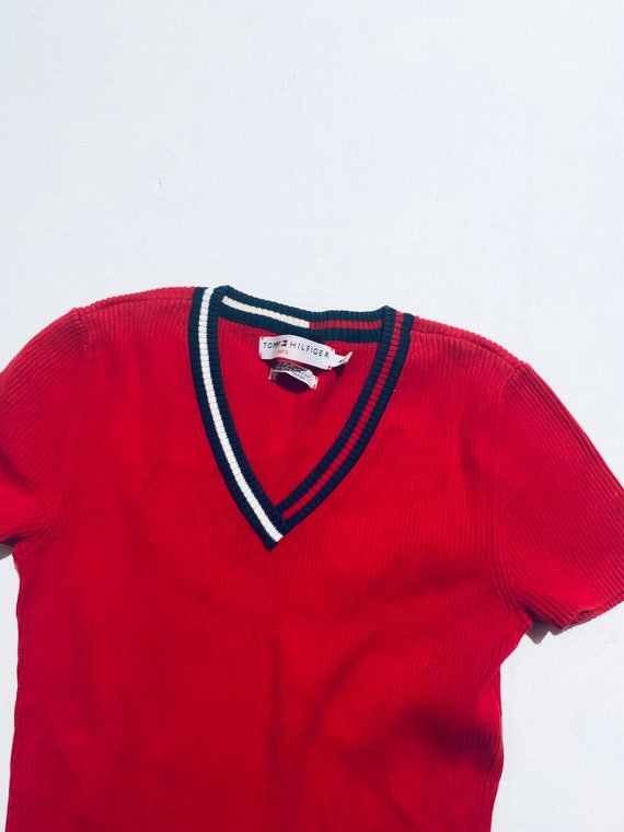 1990 Red Tommy Hilfiger jean top. Comfy, Ribbed k… - image 7