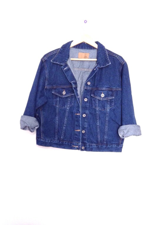 90's denim jacket. Dark wash blue jean jacket mad… - image 2