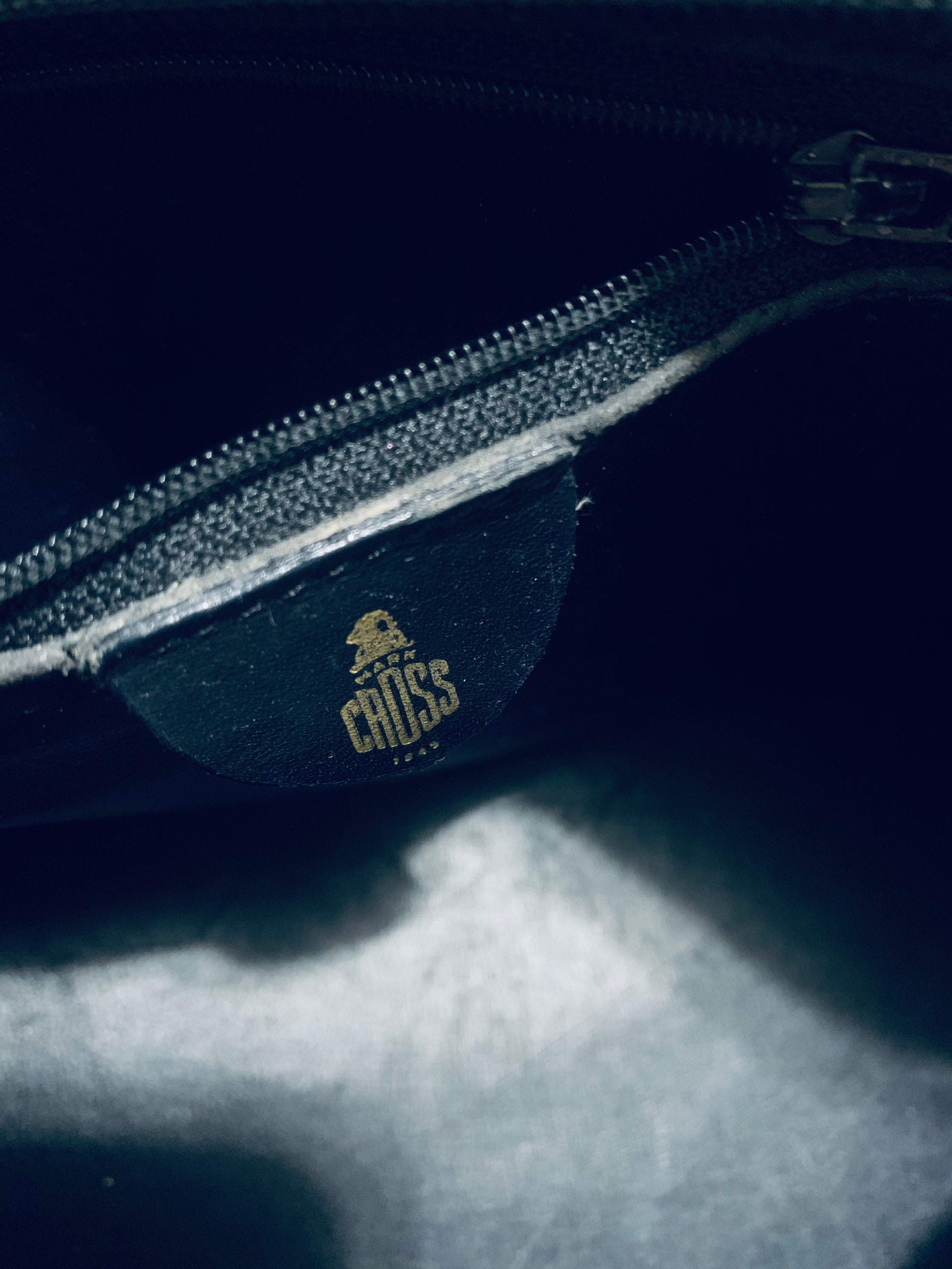 Vintage Mark Cross Logo Print Handbag: Grey Vinyl & Black Leather