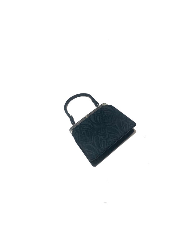1950s black brocade handbag. Structured top handl… - image 3