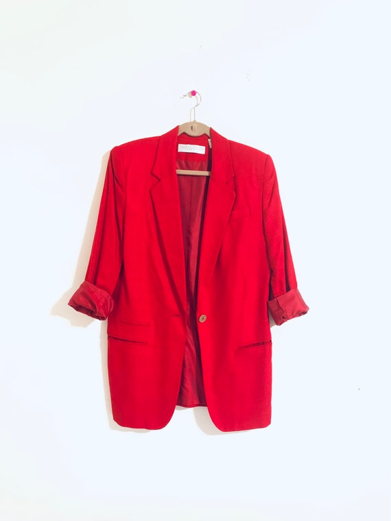Red pure silk blazer/ 90s structured silk blazer. 
