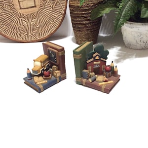 Vintage School Theme Bookends: Molded Ceramic Library Decor