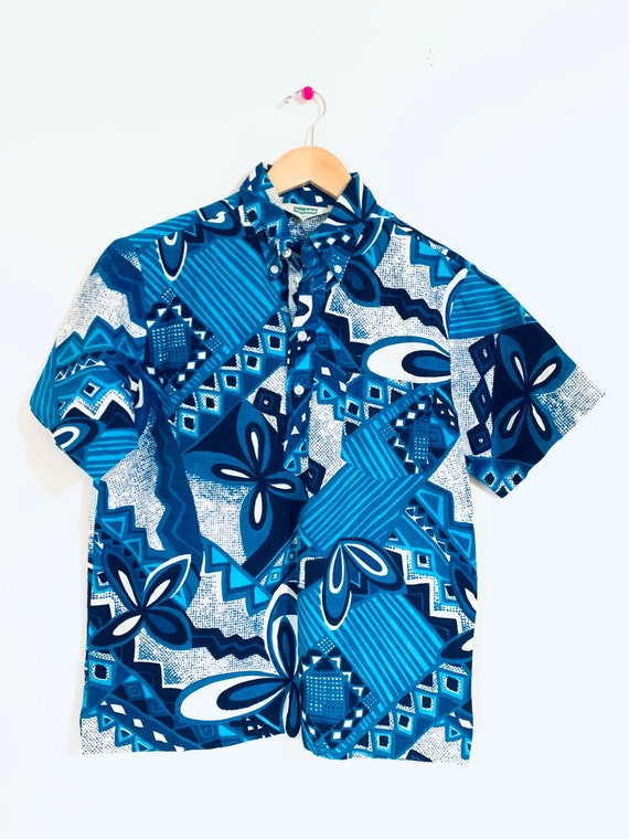 Vintage blue hawaiian shirt. Island paradise Hawa… - image 5