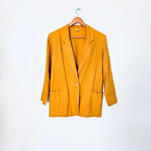 Vintage Mustard Linen Blazer: Single Button Cotton Jacket
