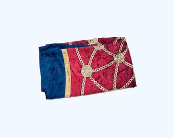 Adrianna Papell Vintage Silk Scarf: Navy Blue & Red Chain Print