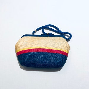 70s Vintage Straw Top Handle Bag: Large Woven Hippie Purse