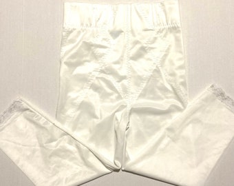 Vintage Nylon shape wear. Cream white high waisted total body slimmer. Belly and thigh body shaper / underwear.