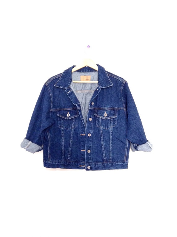 90's denim jacket. Dark wash blue jean jacket mad… - image 1