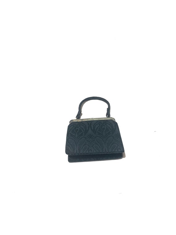 1950s black brocade handbag. Structured top handl… - image 5
