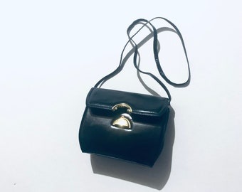 Vintage Frenchy of California Leather Crossbody Bag: Black & Gold