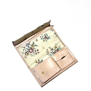 Vintage ROLFS Floral Fabric & Leather Wallet: Tan Brown Zip Around
