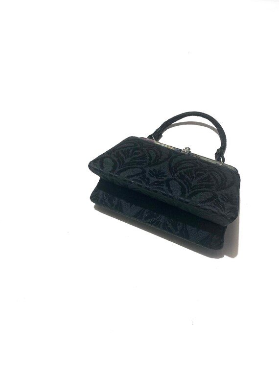 1950s black brocade handbag. Structured top handl… - image 4