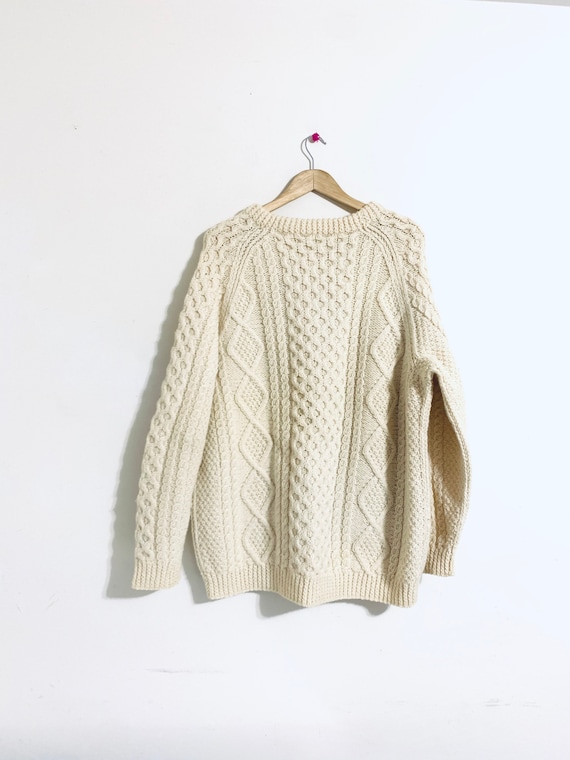 Vintage Fisherman Sweater. Cream Chunky Knit Wool Pullover/sweater