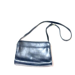 Vintage Black Coach Leather Crossbody Bag: Brass Details