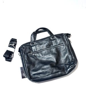 Vintage Black Leather Messenger Bag: Utility Briefcase with Strap