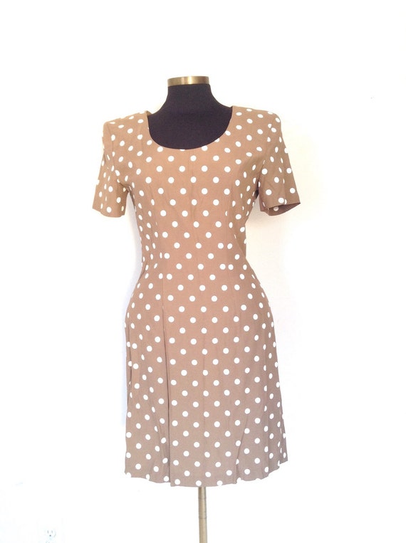 Vintage 80's brown polka dot dress. - image 3