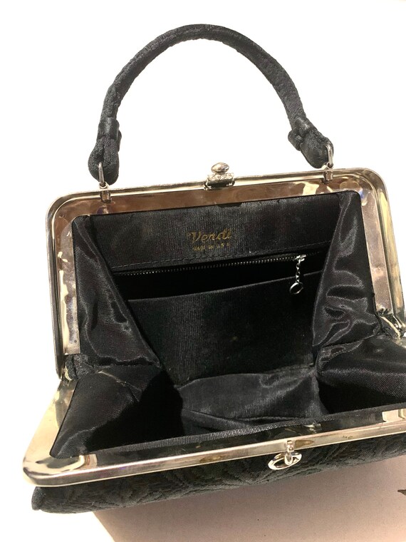 1950s black brocade handbag. Structured top handl… - image 8