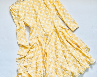 Vintage 80s Carolina Herrera Silk Dress, Yellow Polka Dot, Puff Sleeve