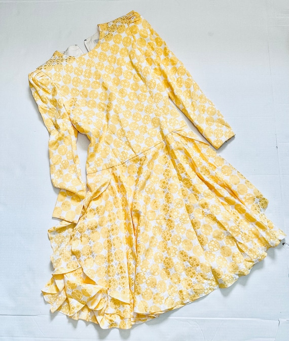 Vintage 80s Carolina Herrera Silk Dress, Yellow Polka Dot, Puff Sleeve Vintage 80s Carolina Herrera Silk Dress, Yellow Polka Dot, Puff Sleeve