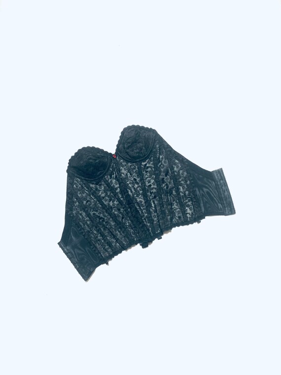 Vintage black bustier/ brassiere. boned lace corse