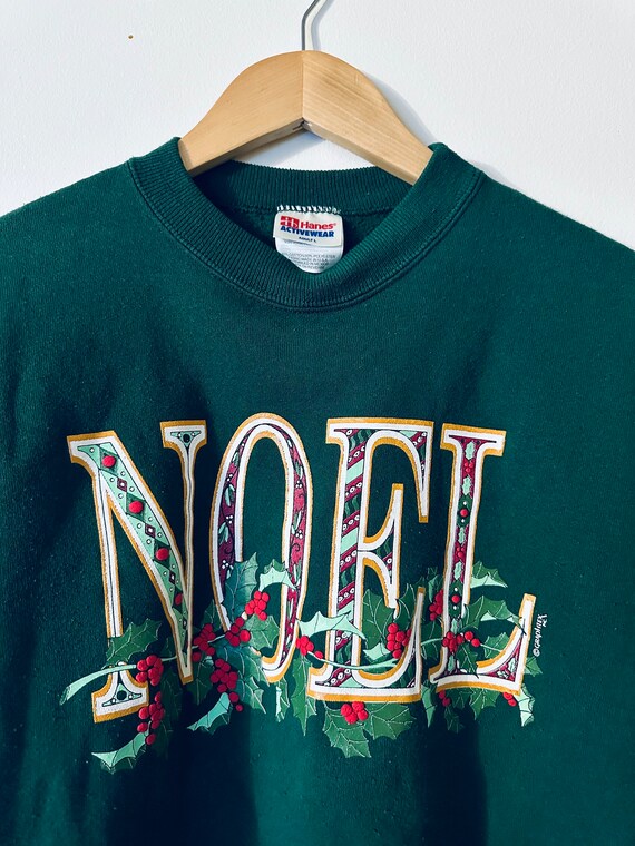90's Xmas green Noel sweatshirt. Christmas Graphi… - image 4