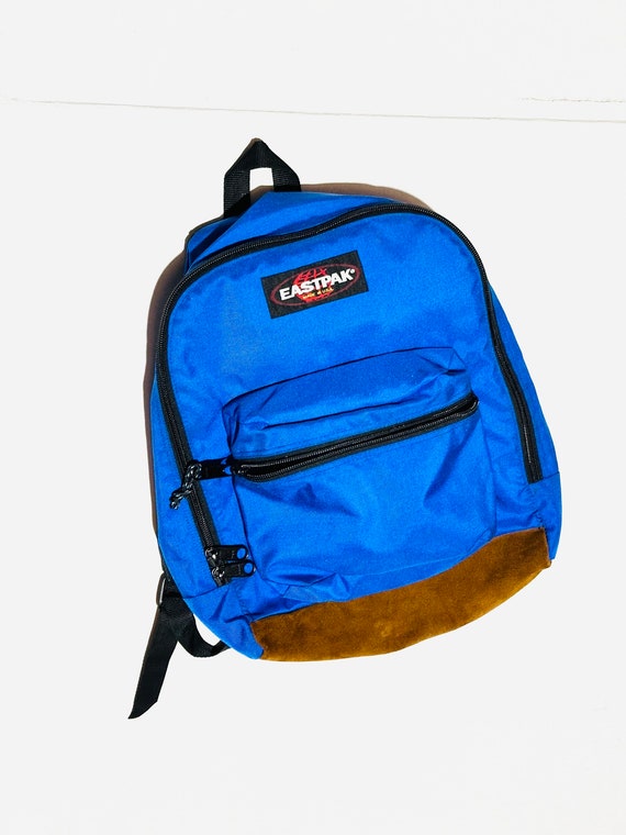 Vintage backpack. Blue Eastpak canvas and leather 