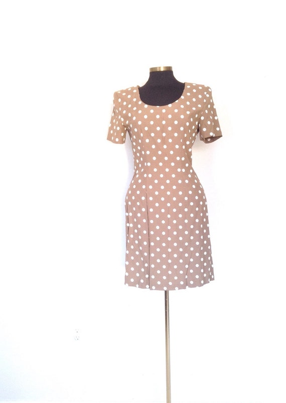 Vintage 80's brown polka dot dress. - image 1