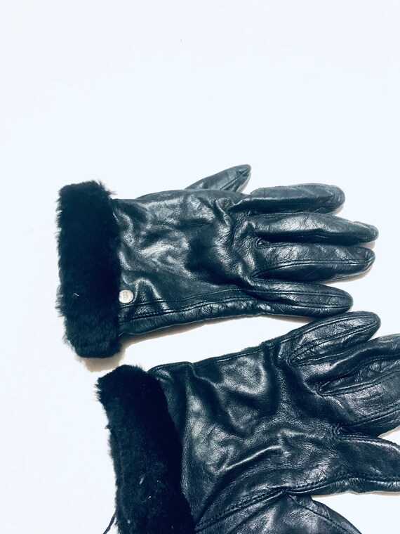 Black leather gloves. 100% Cashmere lined, soft l… - image 3