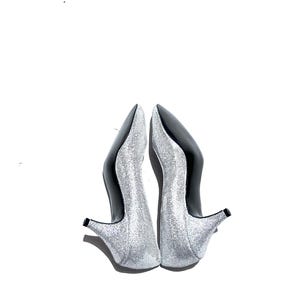 1980s Glitter Disco Pumps: Silver Vintage Shoes, Size 9 Narrow