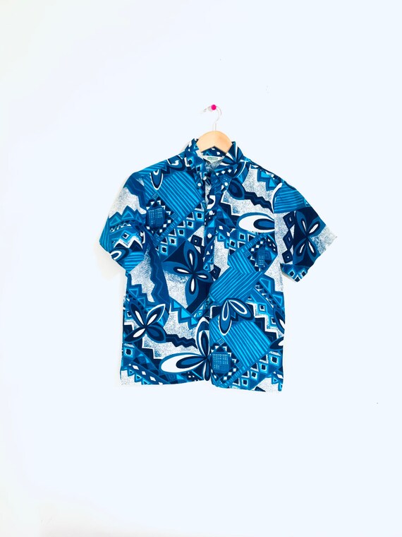 Vintage blue hawaiian shirt. Island paradise Hawa… - image 1