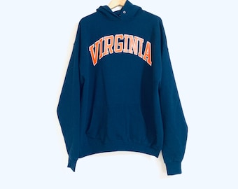 Sudadera vintage Virginia: sudadera azul marino extragrande con capucha, fabricada en EE. UU.
