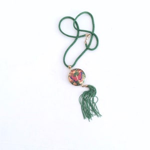70s Vintage gold tone gothic design green cloisonne ware
